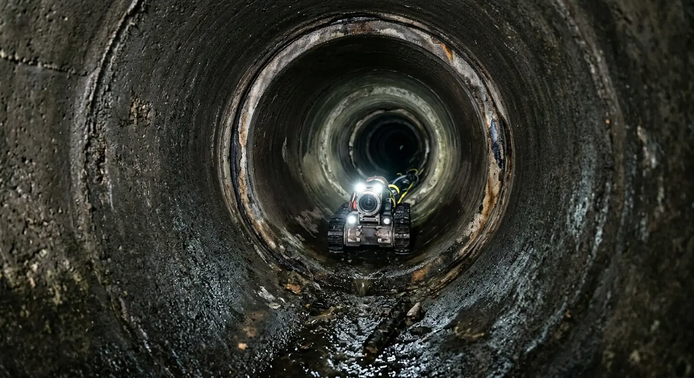 Robotic sewer camera inspecting pipe interior for Sewer Line Cleaning in New Milford